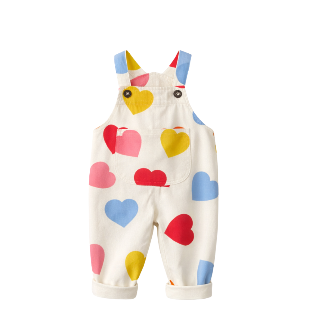 Colored Hearts Beige Overalls