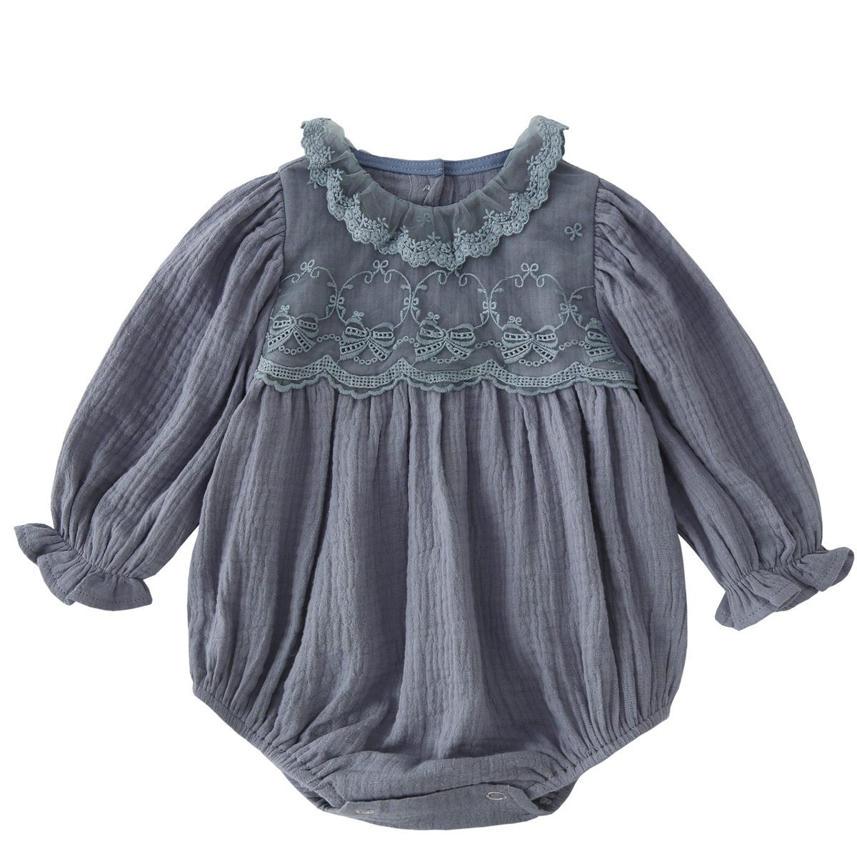 Slate Blue Romper with Embroidered Collar