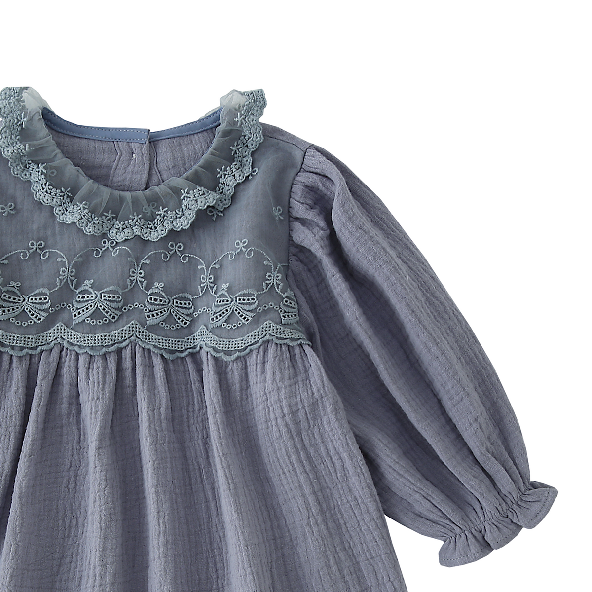 Slate Blue Romper with Embroidered Collar