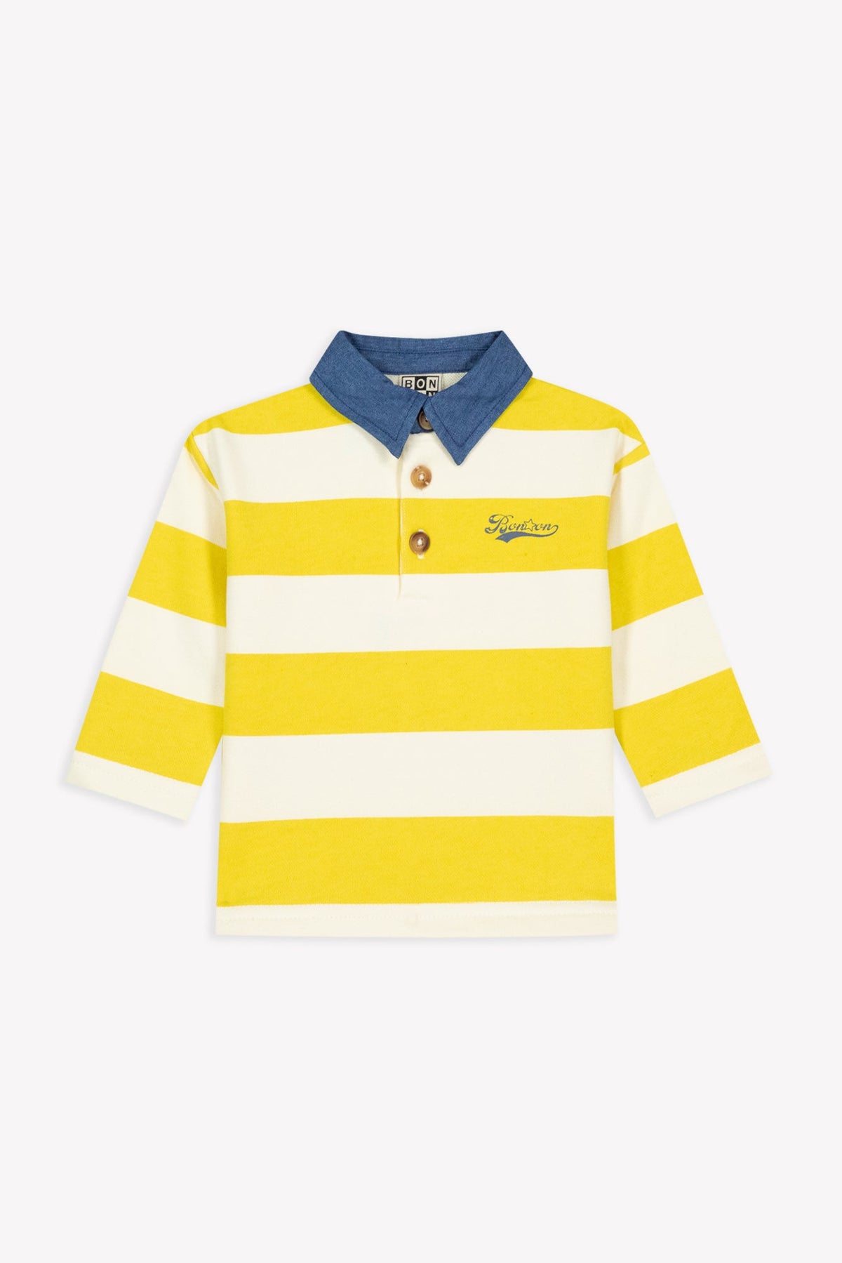 Bonton Pesto Striped Cotton Baby Polo in Yellow