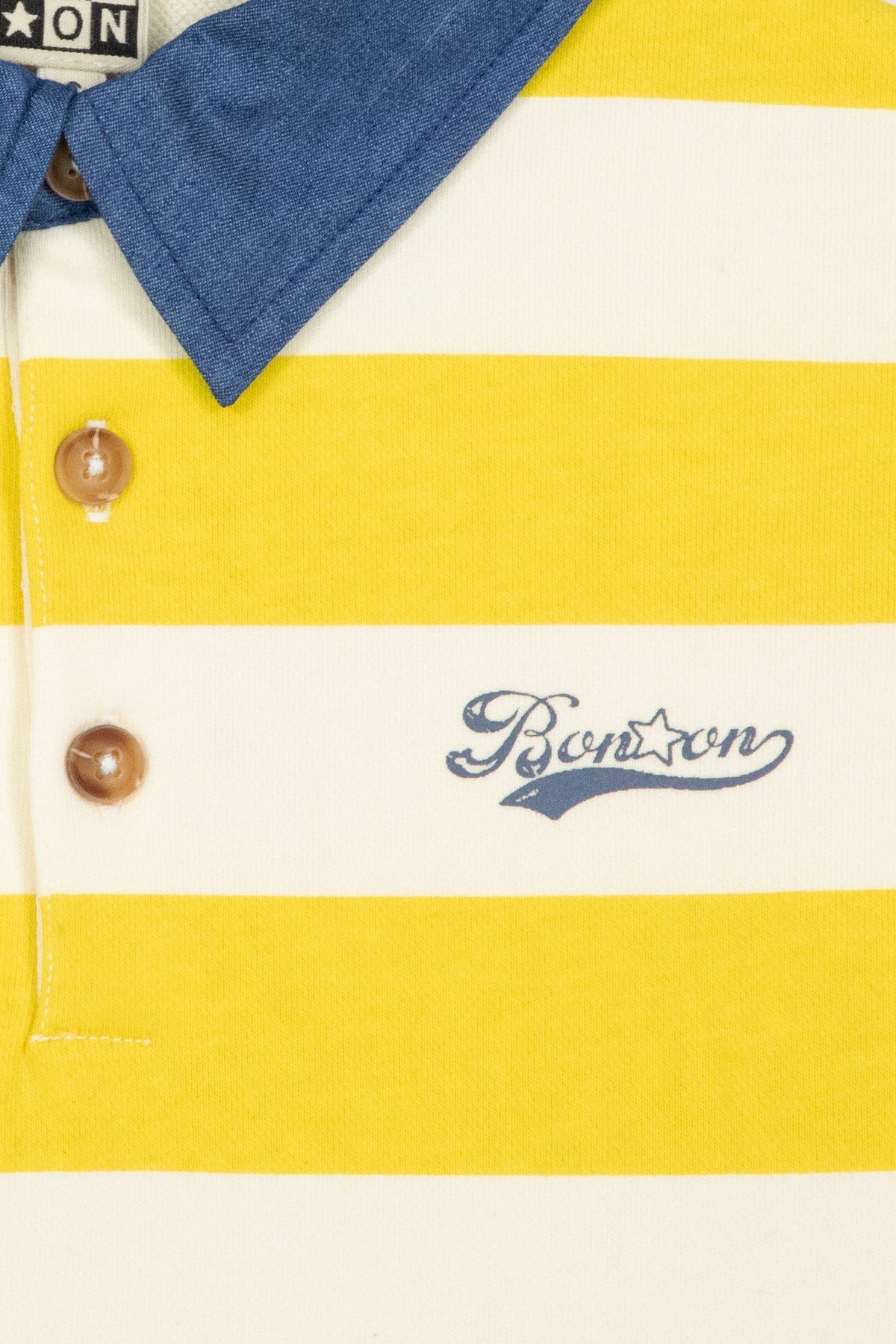 Bonton Pesto Striped Cotton Polo in Yellow