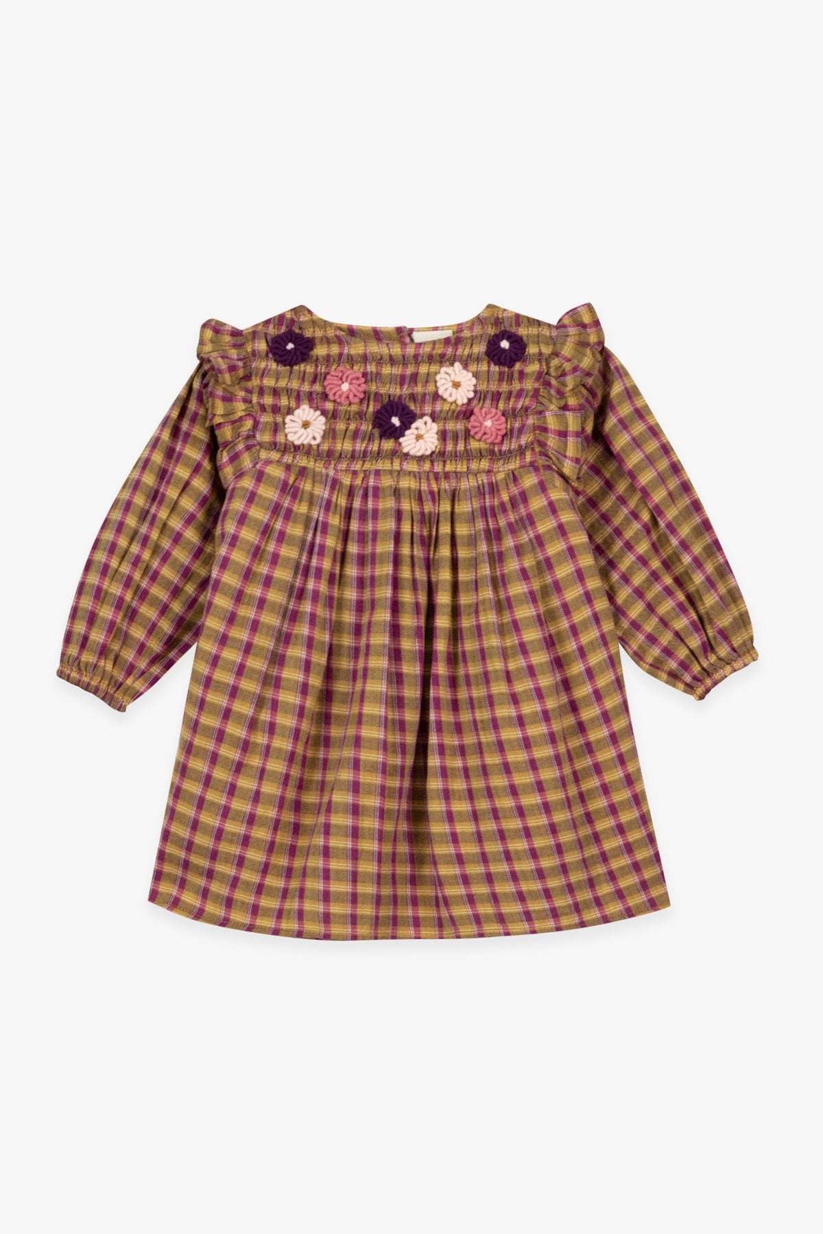 Bonton Mirtle Embroidered Check Dress in Multi