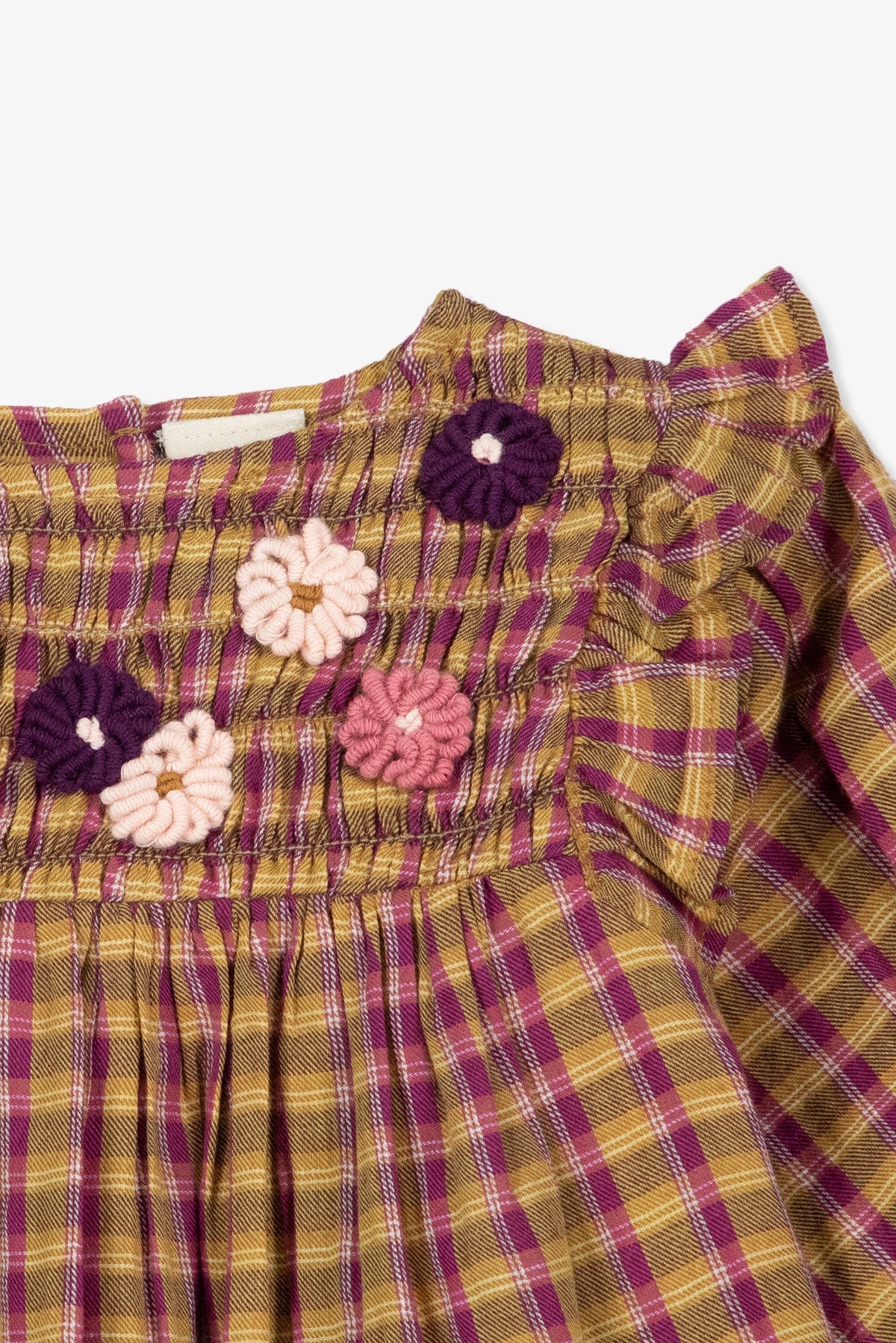 Bonton Mirtle Embroidered Check Dress in Multi