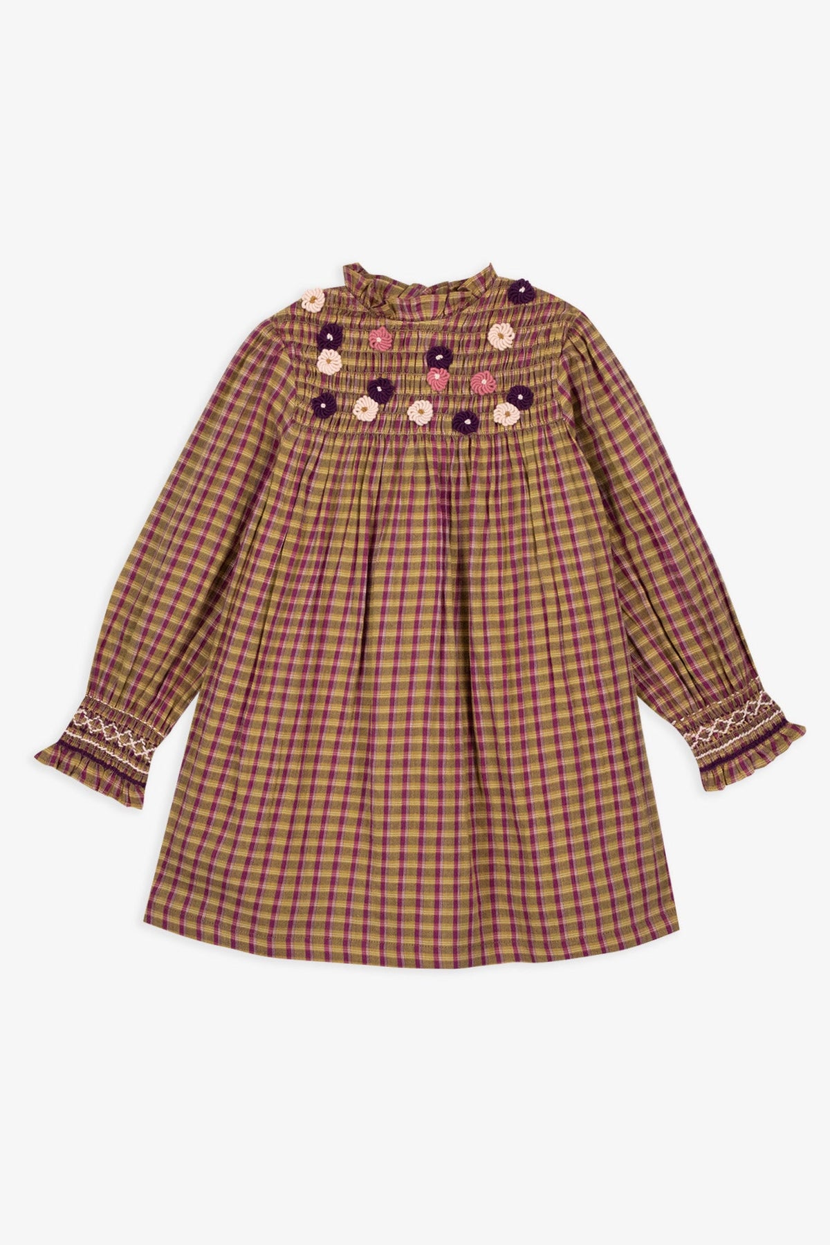 Bonton Poire Embroidered Check Dress in Multi