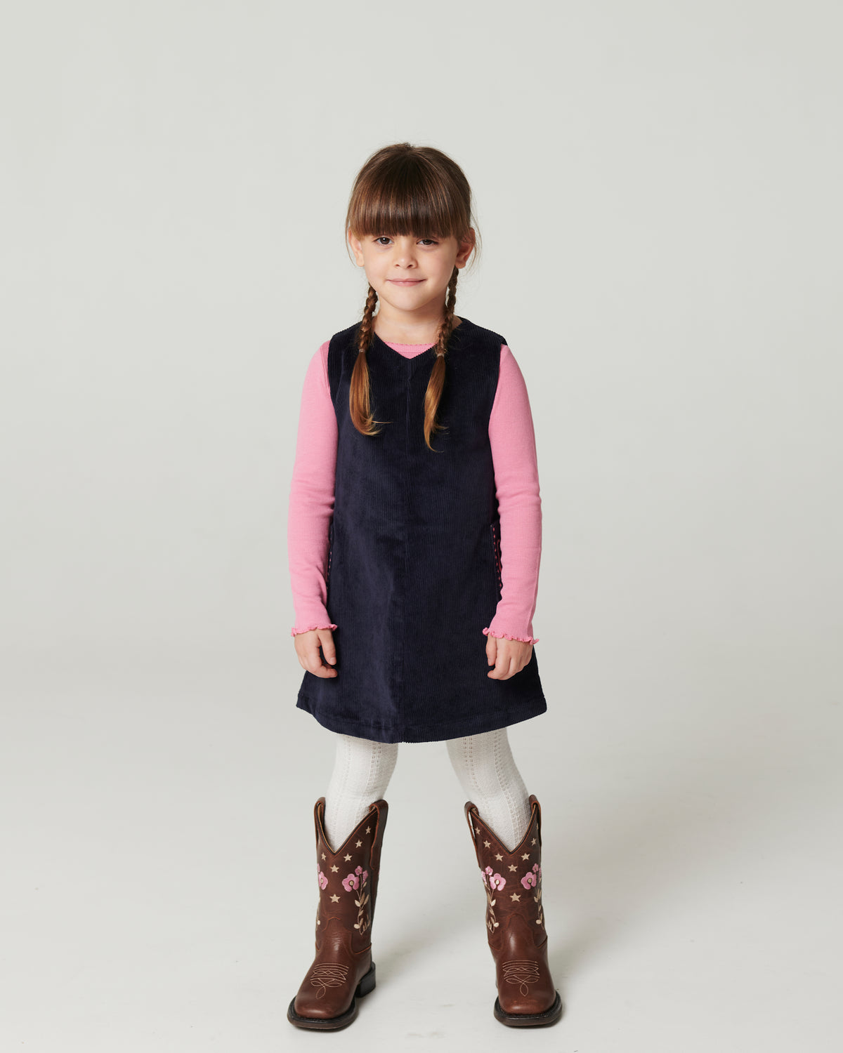 Embroidered Corduroy Dress
