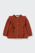Cozmo Glory Ruffle Corduroy Blouse in Ginger