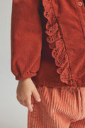 Cozmo Glory Ruffle Corduroy Blouse in Ginger