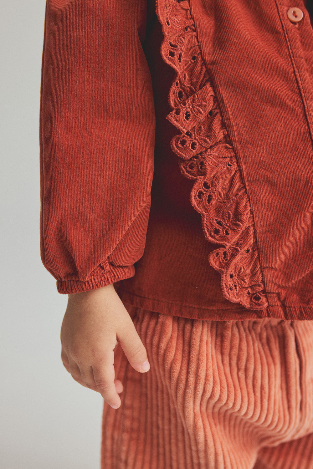 Cozmo Glory Ruffle Corduroy Blouse in Ginger