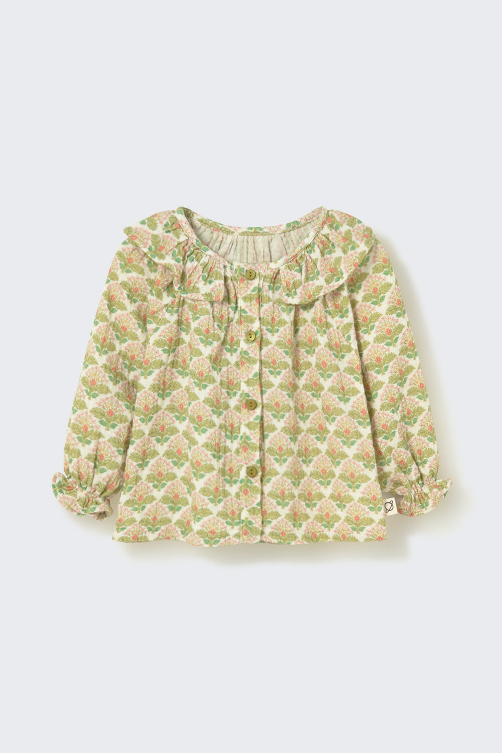 Cozmo Iris Floral Ruffle Blouse in Green