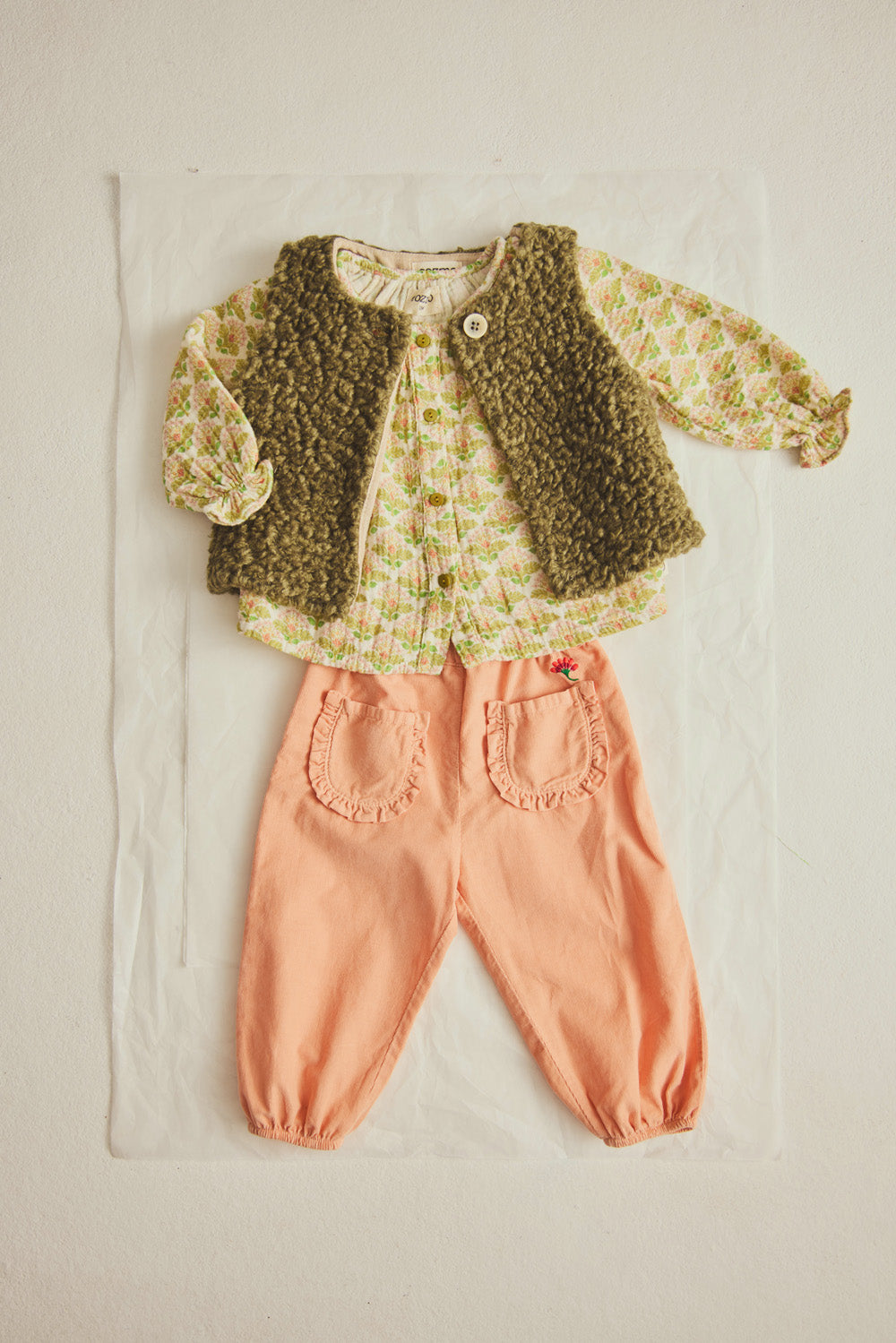 Cozmo Iris Floral Ruffle Blouse in Green