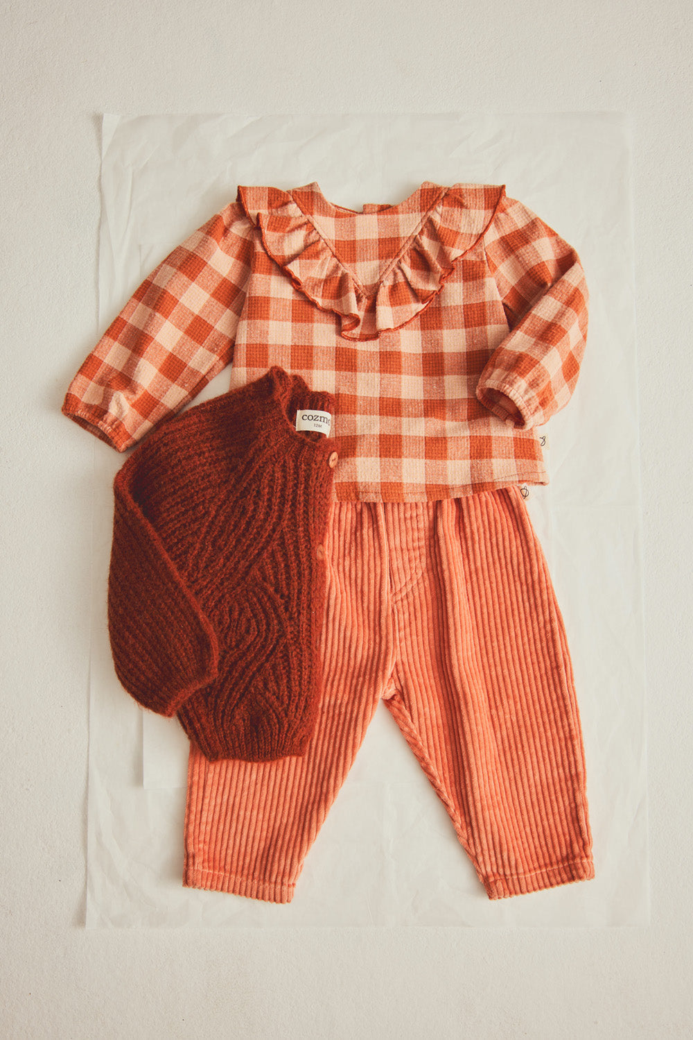 Cozmo Lille Gingham Ruffle Blouse in Ginger