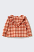 Cozmo Lille Gingham Ruffle Blouse in Ginger