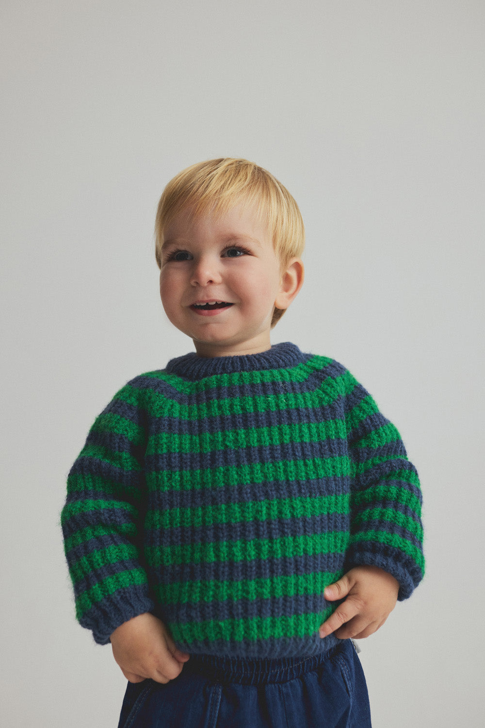 Cozmo Vigo Striped Knit Baby Sweater in Grass Navy